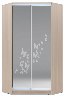 Шкаф-купе угловой 2200х1103, ХИТ У-22-4-66-05, бабочки, 2 зеркала, шимо светлый в Южно-Сахалинске - изображение