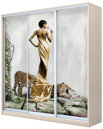 Шкаф 3-х створчатый 2400х2000х620, наполнение №1, Девушка с леопардом ХИТ 24-20-777-03 Дуб Млечный в Южно-Сахалинске - изображение
