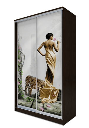 Шкаф-купе 2-х створчатый 2400х1365х620, Девушка с леопардом ХИТ 24-14-77-03 Венге Аруба в Южно-Сахалинске - изображение