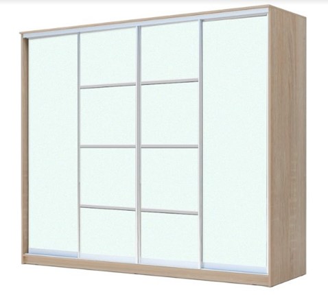 Шкаф 4-х дверный ХИТ 22-24/2-8888, с матовым стеклом, разделительные планки х2, Дуб сонома в Южно-Сахалинске - изображение