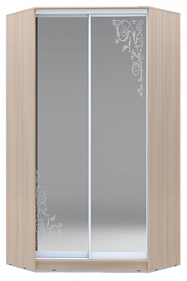 Шкаф угловой 2300х1103, ХИТ У-23-4-66-09, Орнамент, 2 зеркала, шимо светлый в Южно-Сахалинске - изображение