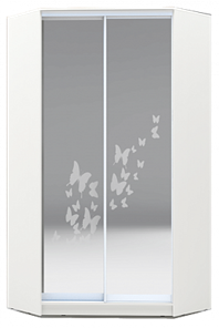Шкаф 2400х1103, ХИТ У-24-4-66-05, бабочки, 2 зеркалами, белая шагрень в Южно-Сахалинске - предосмотр