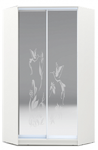 Шкаф 2200х1103, ХИТ У-22-4-66-03, колибри, 2 зеркала, белая шагрень в Южно-Сахалинске