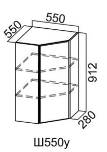 Шкаф навесной угловой Грейвуд, Ш550у/912, дуб кремовый в Южно-Сахалинске - предосмотр