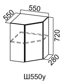 Угловой настенный шкаф Грейвуд, Ш550у/720, дуб кремовый в Южно-Сахалинске - предосмотр