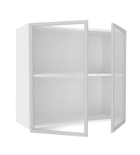 Кухонный шкаф 800, Шервуд, со стеклом ЛД 281.361.000.118, белый/белый глянец в Южно-Сахалинске - изображение 1
