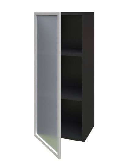 Шкаф кухонный высокий 400 Шервуд, со стеклом левый ЛД 281.422.000.034, серый/черный в Южно-Сахалинске - изображение 1