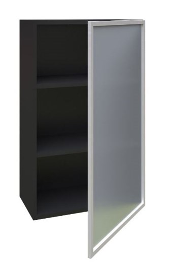 Кухонный шкаф высокий 600, Шервуд, со стеклом правый ЛД 281.452.000.039, серый/черный в Южно-Сахалинске - изображение 1