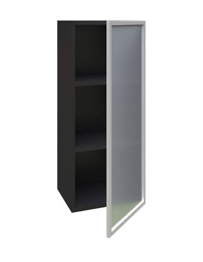 Шкаф кухонный высокий 400 Шервуд, со стеклом правый ЛД 281.422.000.034, серый/черный в Южно-Сахалинске - изображение 1