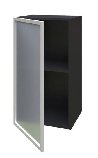 Шкаф на кухню 400 Шервуд, со стеклом левый ЛД 281.321.000.022, серый/черный в Южно-Сахалинске - изображение 1