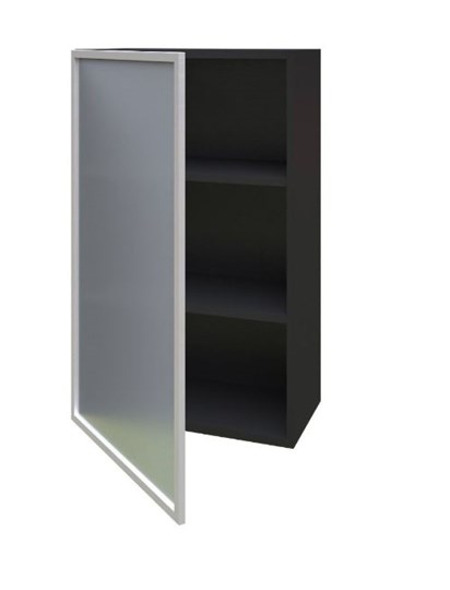 Кухонный шкаф высокий 600, Шервуд, со стеклом левый ЛД 281.451.000.038, серый/черный в Южно-Сахалинске - изображение 1