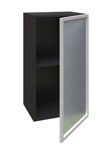Шкаф кухонный 400 Шервуд, со стеклом правый ЛД 281.322.000.023, серый/черный в Южно-Сахалинске - изображение 1