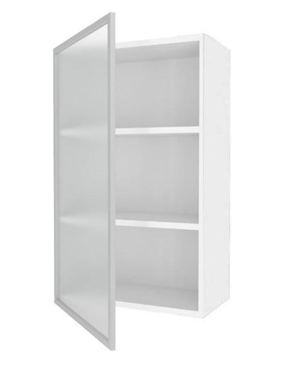 Кухонный шкаф высокий 600, Шервуд, со стеклом левый, ЛД 281.451.000.126, белый/серый в Южно-Сахалинске - изображение 1