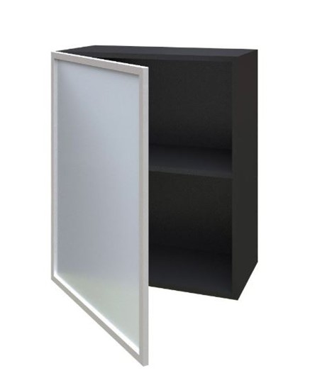 Кухонный шкаф 600, Шервуд, со стеклом левый ЛД 281.351.000.027, серый/черный в Южно-Сахалинске - изображение 1