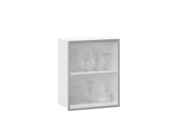 Кухонный шкаф 600, Шервуд, со стеклом правый, ЛД 281.352.000.116, белый/серый в Южно-Сахалинске