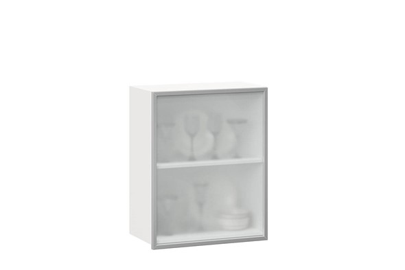 Кухонный шкаф 600, Шервуд, со стеклом правый, ЛД 281.352.000.116, белый/серый в Южно-Сахалинске - изображение