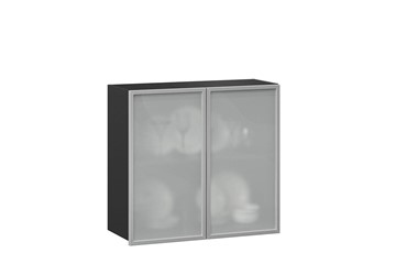 Кухонный шкаф 800, Шервуд, со стеклом ЛД 281.361.000.030, серый/черный в Южно-Сахалинске - предосмотр