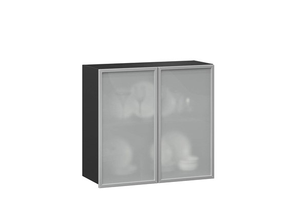 Кухонный шкаф 800, Шервуд, со стеклом ЛД 281.361.000.030, серый/черный в Южно-Сахалинске - изображение