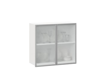 Кухонный шкаф 800, Шервуд, со стеклом ЛД 281.361.000.118, белый/белый глянец в Южно-Сахалинске - предосмотр