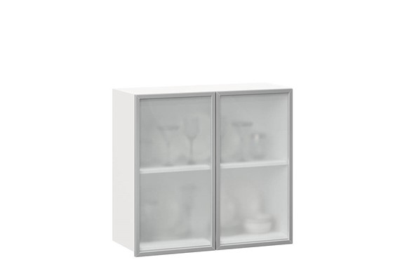 Кухонный шкаф 800, Шервуд, со стеклом ЛД 281.361.000.118, белый/белый глянец в Южно-Сахалинске - изображение
