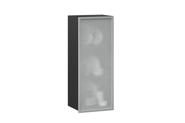 Шкаф кухонный высокий 400 Шервуд, со стеклом левый ЛД 281.422.000.034, серый/черный в Южно-Сахалинске - изображение