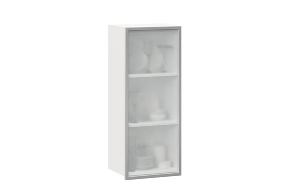 Кухонный высокий шкаф 400 Шервуд, со стеклом правый ЛД 281.422.000.122, белый/серый в Южно-Сахалинске - изображение