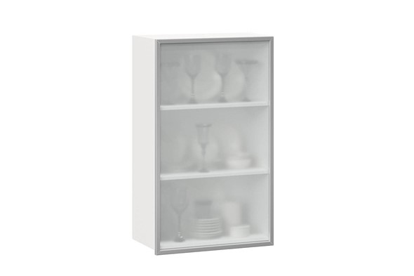 Кухонный шкаф высокий 600, Шервуд, со стеклом левый, ЛД 281.451.000.126, белый/серый в Южно-Сахалинске - изображение