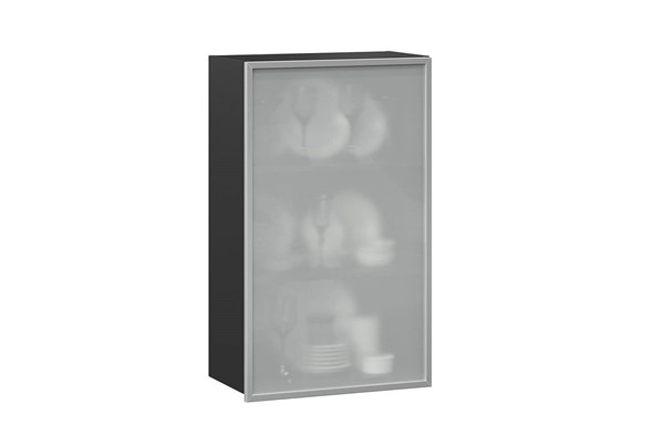 Кухонный шкаф высокий 600, Шервуд, со стеклом правый ЛД 281.452.000.039, серый/черный в Южно-Сахалинске - изображение