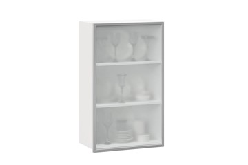 Шкаф кухонный высокий 600, Шервуд, со стеклом правый, ЛД 281.452.000.127, белый/серый в Южно-Сахалинске - предосмотр