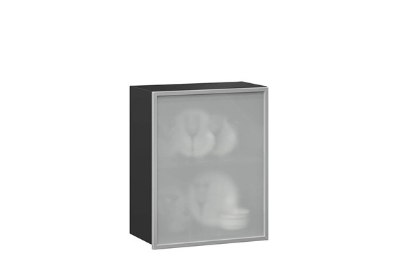 Кухонный шкаф 600, Шервуд, со стеклом левый ЛД 281.351.000.027, серый/черный в Южно-Сахалинске - изображение