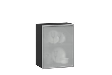 Шкаф кухонный 600, Шервуд, со стеклом правый ЛД 281.352.000.028, серый/черный в Южно-Сахалинске - предосмотр