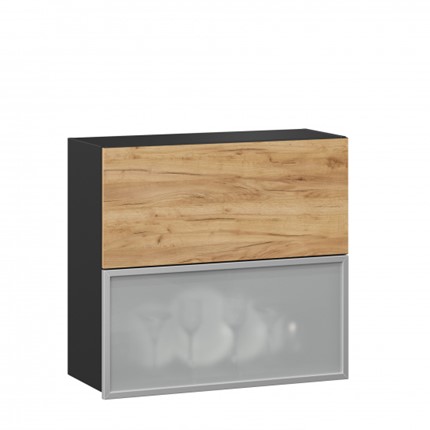 Настенный шкаф 800 горизонтальный, Шервуд, ЛД 281.981.000.049, со стеклом, черный/дуб золотой в Южно-Сахалинске - изображение