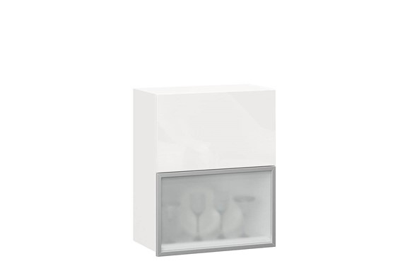 Шкаф кухонный горизонтальный 600 Шервуд, ЛД 281.971.000.174, со стеклом, белый/белый глянец в Южно-Сахалинске - изображение