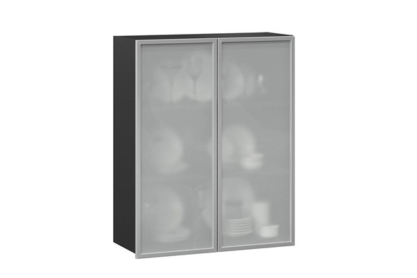 Шкаф кухонный высокий 800, Шервуд, со стеклом ЛД 281.461.000.041, серый/черный в Южно-Сахалинске - изображение