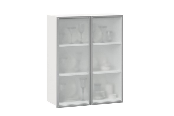 Кухонный шкаф высокий 800, Шервуд, со стеклом ЛД 281.461.000.129, белый/серый в Южно-Сахалинске - изображение