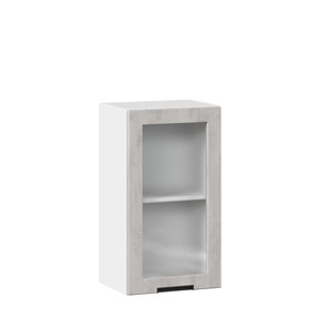 Кухонный шкаф 400 со стеклом Джамис ЛД 296.320.000.018, Белый/Белый камень в Южно-Сахалинске - предосмотр