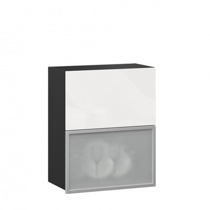 Шкаф настенный 600 горизонтальный Шервуд, ЛД 281.971.000.086, со стеклом, черный/белый глянец в Южно-Сахалинске - изображение