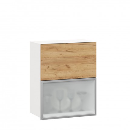 Навесной кухонный шкаф 600 горизонтальный Шервуд, ЛД 281.971.000.135, со стеклом, белый/дуб золотой в Южно-Сахалинске - изображение
