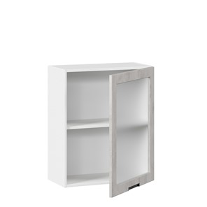 Навесной кухонный шкаф 600 со стеклом Джамис ЛД 296.350.000.021, Белый/Белый камень в Южно-Сахалинске - предосмотр 1