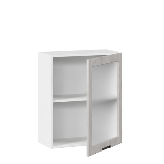 Навесной кухонный шкаф 600 со стеклом Джамис ЛД 296.350.000.021, Белый/Белый камень в Южно-Сахалинске - изображение 1