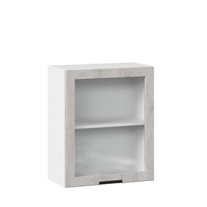 Навесной кухонный шкаф 600 со стеклом Джамис ЛД 296.350.000.021, Белый/Белый камень в Южно-Сахалинске