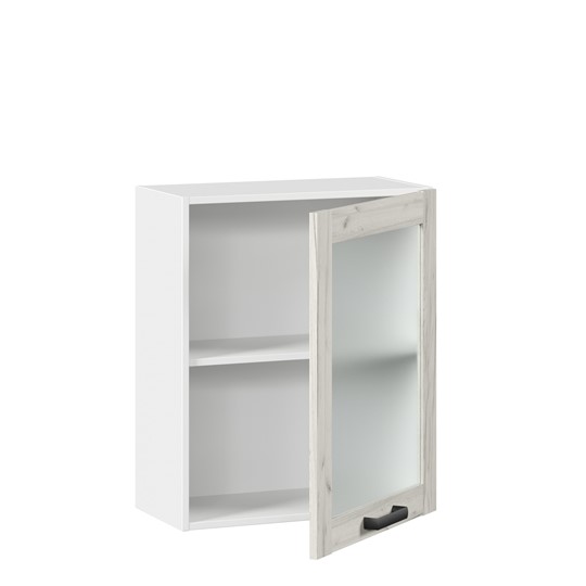 Кухонный навесной шкаф 600 со стеклом Винченца ЛД 234.350.000.031, Белый/Дуб Крафт белый в Южно-Сахалинске - изображение 1