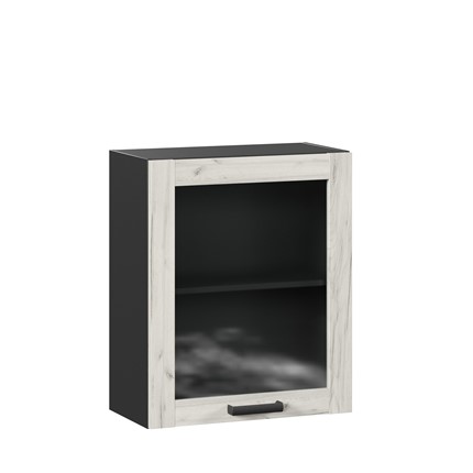 Настенный шкаф 600 со стеклом Винченца ЛД 234.350.000.078, Чёрный/Дуб Крафт белый в Южно-Сахалинске - изображение