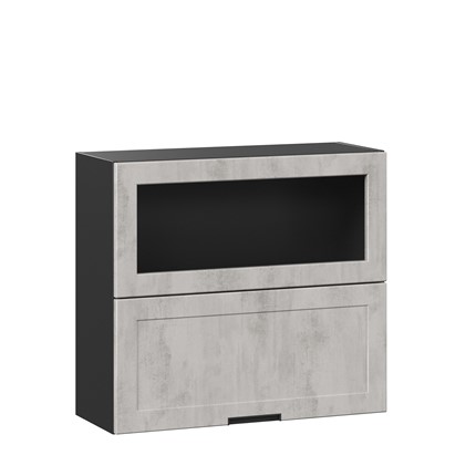 Шкаф на кухню 800 горизонтальный с 2 складными дверями Джамис ЛД 296.980.000.084, Чёрный/Белый камень в Южно-Сахалинске - изображение