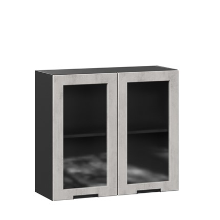 Кухонный шкаф 800 со стеклом Джамис ЛД 296.360.000.065, Чёрный/Белый камень в Южно-Сахалинске - изображение