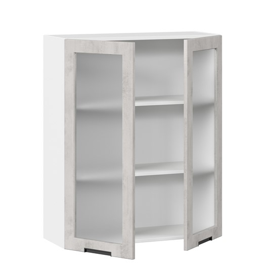 Кухонный шкаф 800 высокий со стеклом Джамис ЛД 296.460.000.030, Белый/Белый камень в Южно-Сахалинске - изображение 1