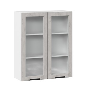 Кухонный шкаф 800 высокий со стеклом Джамис ЛД 296.460.000.030, Белый/Белый камень в Южно-Сахалинске - предосмотр