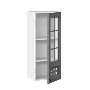 Кухонный навесной шкаф Амели-3 400 высокий со стеклом ЛД 299.420.000.040, Белый/Оникс серый в Южно-Сахалинске - предосмотр 1