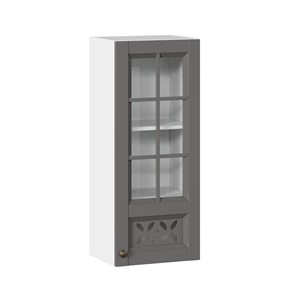 Кухонный навесной шкаф Амели-3 400 высокий со стеклом ЛД 299.420.000.040, Белый/Оникс серый в Южно-Сахалинске - предосмотр
