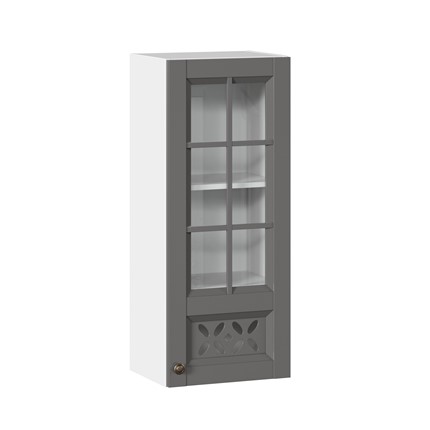 Кухонный навесной шкаф Амели-3 400 высокий со стеклом ЛД 299.420.000.040, Белый/Оникс серый в Южно-Сахалинске - изображение